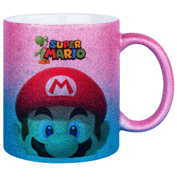 Super mario, Κούπα Χρυσή/Μπλε Glitter, κεραμική, 330ml