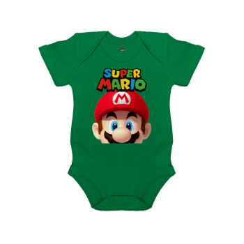 Super mario, Βρεφικό φορμάκι μωρού, ΠΡΑΣΙΝΟ, 100% Organic Cotton, κοντομάνικο