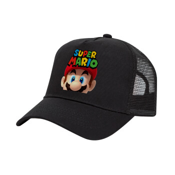 Super mario, Trucker Hat with Mesh, Black, (COTTON, KIDS, UNISEX, ONE SIZE)