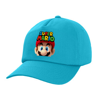 Super mario, Adult Baseball Cap, 100% Cotton, Blue (COTTON, ADULT, UNISEX, ONE SIZE)