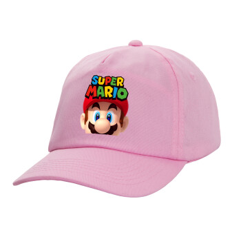 Super mario, Casual children's baseball cap, 100% Cotton Twill, PINK (COTTON, CHILDREN'S, ONE SIZE)