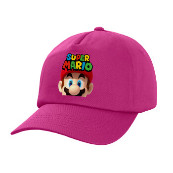 Super mario, Children's Baseball Cap, 100% Cotton Twill, Fuchsia (COTTON, CHILDREN'S, UNISEX, ONE SIZE)