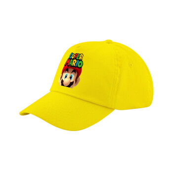 Super mario, Child's Baseball Cap, 100% Cotton Twill, Yellow (COTTON, CHILD, UNISEX, ONE SIZE)