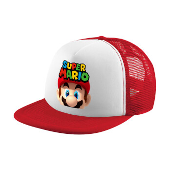 Super mario, Adult Soft Trucker Hat with Red/White Mesh (POLYESTER, ADULT, UNISEX, ONE SIZE)