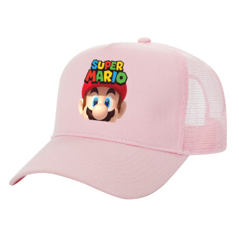 Super mario, Adult Structured Trucker Hat, with Mesh, PINK (100% COTTON, ADULT, UNISEX, ONE SIZE)