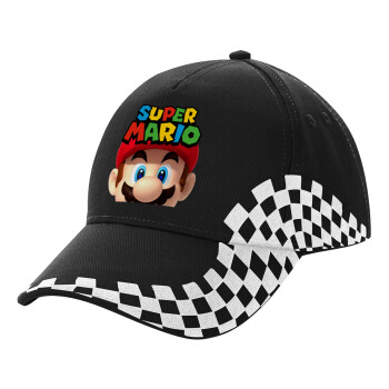 Super mario, Adult Ultimate BLACK RACING Cap, (100% COTTON DRILL, ADULT, UNISEX, ONE SIZE)