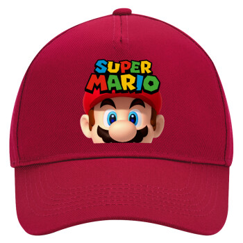 Super mario, Adult Ultimate Hat RED, (100% COTTON DRILL, ADULT, UNISEX, ONE SIZE)