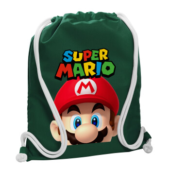 Super mario, Backpack pouch GYMBAG BOTTLE GREEN, with pocket (40x48cm) & thick white cords