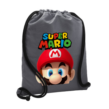 Super mario, Τσάντα πλάτης πουγκί GYMBAG ΓΚΡΙ, με τσέπη (40x48cm) & χονδρά κορδόνια