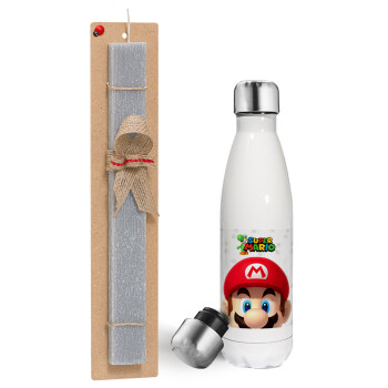 Super mario, Easter candle, metallic white thermos bottle (500ml) & aromatic flat candle (30cm) (GRAY)