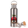 Stainless steel Silver with wooden lid (bamboo), double wall, 750ml