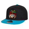 Child's Flat Snapback Hat, Black/Blue (100% COTTON, CHILD, UNISEX, ONE SIZE)