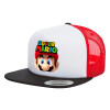 Adult Foam Flat Snapback with Mesh Black-White-Red (POLYESTER, ADULT, UNISEX, ONE SIZE)