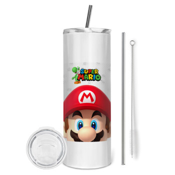Super mario, Eco friendly stainless steel tumbler 600ml, with metal straw & cleaning brush