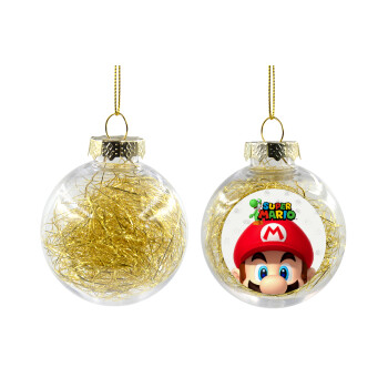 Super mario, Transparent Christmas tree ball ornament with gold filling 8cm