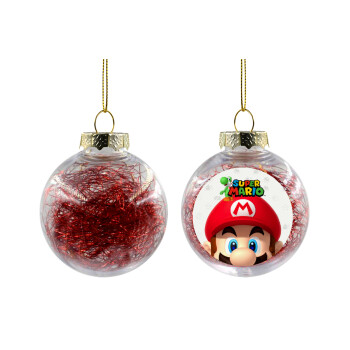 Super mario, Transparent Christmas tree ball ornament with red filling 8cm