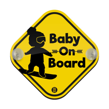 Board Boy, Σήμανση αυτοκινήτου Baby On Board ξύλινο με βεντουζάκια (16x16cm)