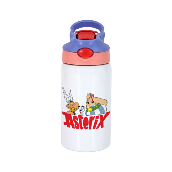 Asterix and Obelix, Παιδικό παγούρι θερμό, ανοξείδωτο, με καλαμάκι ασφαλείας, ροζ/μωβ (350ml)