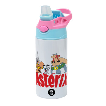 Asterix and Obelix, Children's hot water bottle, stainless steel, with safety straw, Pink/BlueCiel (360ml) BPA FREE