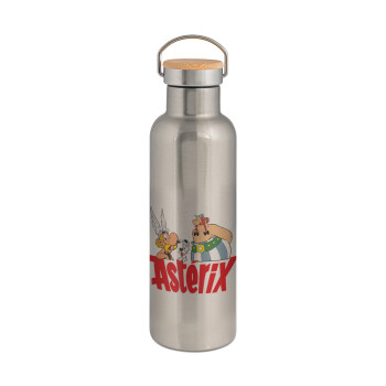 Asterix and Obelix, Stainless steel Silver with wooden lid (bamboo), double wall, 750ml