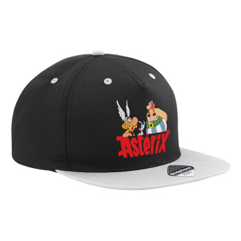 Asterix and Obelix, Adult Flat Snapback Hat Black/Grey, (100% COTTON TWILL, ADULT, UNISEX, ONE SIZE)