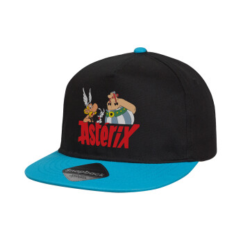 Asterix and Obelix, Child's Flat Snapback Hat, Black/Blue (100% COTTON, CHILD, UNISEX, ONE SIZE)