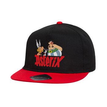 Asterix and Obelix, Children's Flat Snapback Hat, Black/Red (100% COTTON, CHILDREN'S, UNISEX, ONE SIZE)