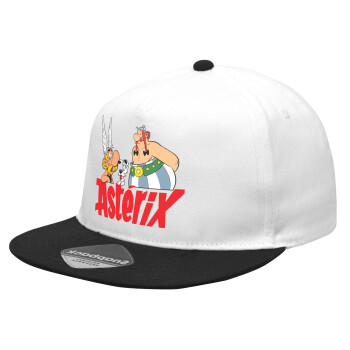 Asterix and Obelix, Καπέλο Ενηλίκων Flat Snapback Λευκό/Μαύρο, (100% ΒΑΜΒΑΚΕΡΟ Twill, ΕΝΗΛΙΚΩΝ, UNISEX, ONE SIZE)