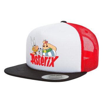 Asterix and Obelix, Adult Foam Flat Snapback with Mesh Black-White-Red (POLYESTER, ADULT, UNISEX, ONE SIZE)