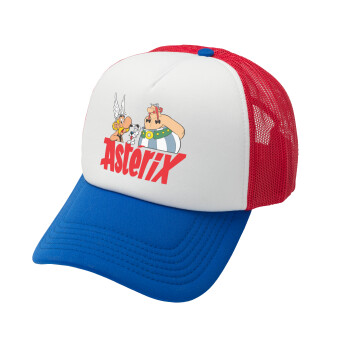 Asterix and Obelix, Adult Soft Trucker Hat with Red/Blue/White Mesh (POLYESTER, ADULT, UNISEX, ONE SIZE)