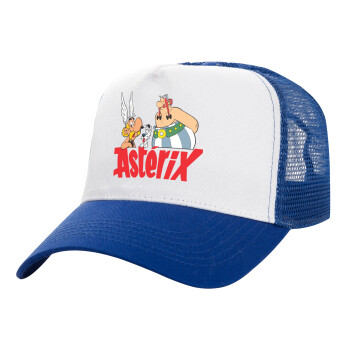 Asterix and Obelix, Adult Structured Trucker Hat, with Mesh, WHITE/BLUE (100% COTTON, ADULT, UNISEX, ONE SIZE)