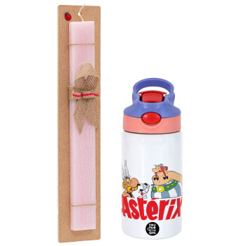 Asterix and Obelix, Πασχαλινό Σετ, Παιδικό παγούρι θερμό, ανοξείδωτο, με καλαμάκι ασφαλείας, ροζ/μωβ (350ml) & πασχαλινή λαμπάδα αρωματική πλακέ (30cm) (ΡΟΖ)