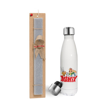 Asterix and Obelix, Easter candle, metallic white thermos bottle (500ml) & aromatic flat candle (30cm) (GRAY)