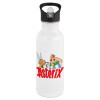 White water bottle with straw, stainless steel 600ml