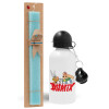 Easter Set, metallic aluminum water bottle (500ml) & scented flat candle (30cm) (TURQUOISE)