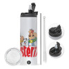 Travel Tumbler 2 Lids, with metal straw & cleaning brush (Stainless steel 304 Food grade, BPA free, 600ml)