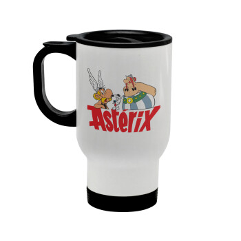 Asterix and Obelix, Stainless steel travel mug with lid, double wall white 450ml