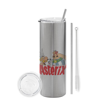 Asterix and Obelix, Tumbler stainless steel Silver 600ml, with metal straw & cleaning brush