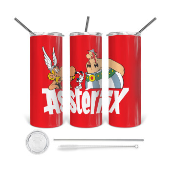 Asterix and Obelix, Tumbler ποτήρι θερμό από ανοξείδωτο ατσάλι 600ml, με μεταλλικό καλαμάκι & βούρτσα καθαρισμού