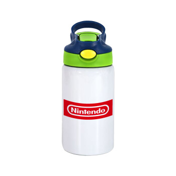 Nintendo, Children's hot water bottle, stainless steel, with safety straw, green, blue (350ml)