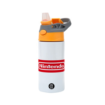 Nintendo, Children's hot water bottle, stainless steel, with safety straw, Orange/Grey (360ml) BPA-FREE