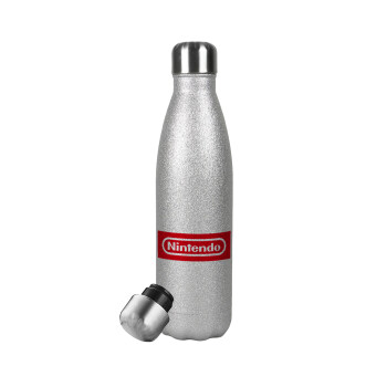 Nintendo, Metallic Glitter Silver Thermos Flask (Stainless steel), double-walled, 500ml