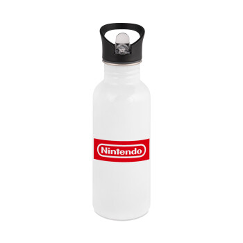Nintendo, White water bottle with straw, stainless steel 600ml
