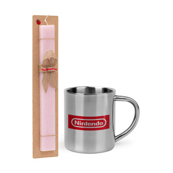 Nintendo, Easter Set, metallic thermal cup (300ml) & aromatic flat Easter candle (30cm) (PINK)