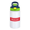 Children's hot water bottle, stainless steel, with safety straw, green, blue (350ml)