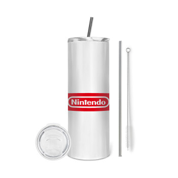 Nintendo, Tumbler ποτήρι θερμό από ανοξείδωτο ατσάλι 600ml, με μεταλλικό καλαμάκι & βούρτσα καθαρισμού