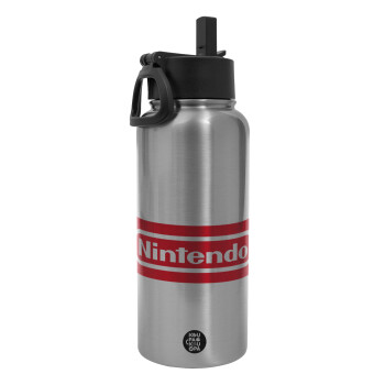 Nintendo, Metal mug thermo Silver with Straw and Spout Lid (Stainless steel), double wall, 950ml