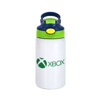 xbox, Children's hot water bottle, stainless steel, with safety straw, green, blue (350ml)