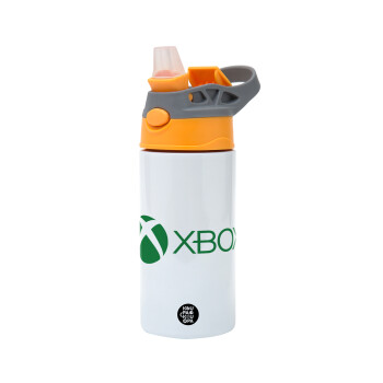 xbox, Children's hot water bottle, stainless steel, with safety straw, Orange/Grey (360ml) BPA-FREE