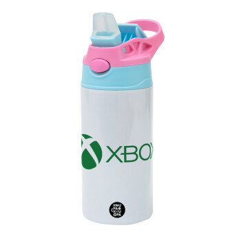 xbox, Children's hot water bottle, stainless steel, with safety straw, Pink/BlueCiel (360ml) BPA FREE